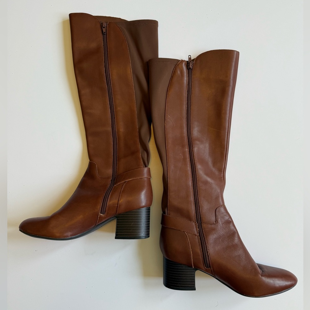 Anne Klein Honesty Brown Leather Heeled Boots - Sz 7.5 - Picture 7 of 15